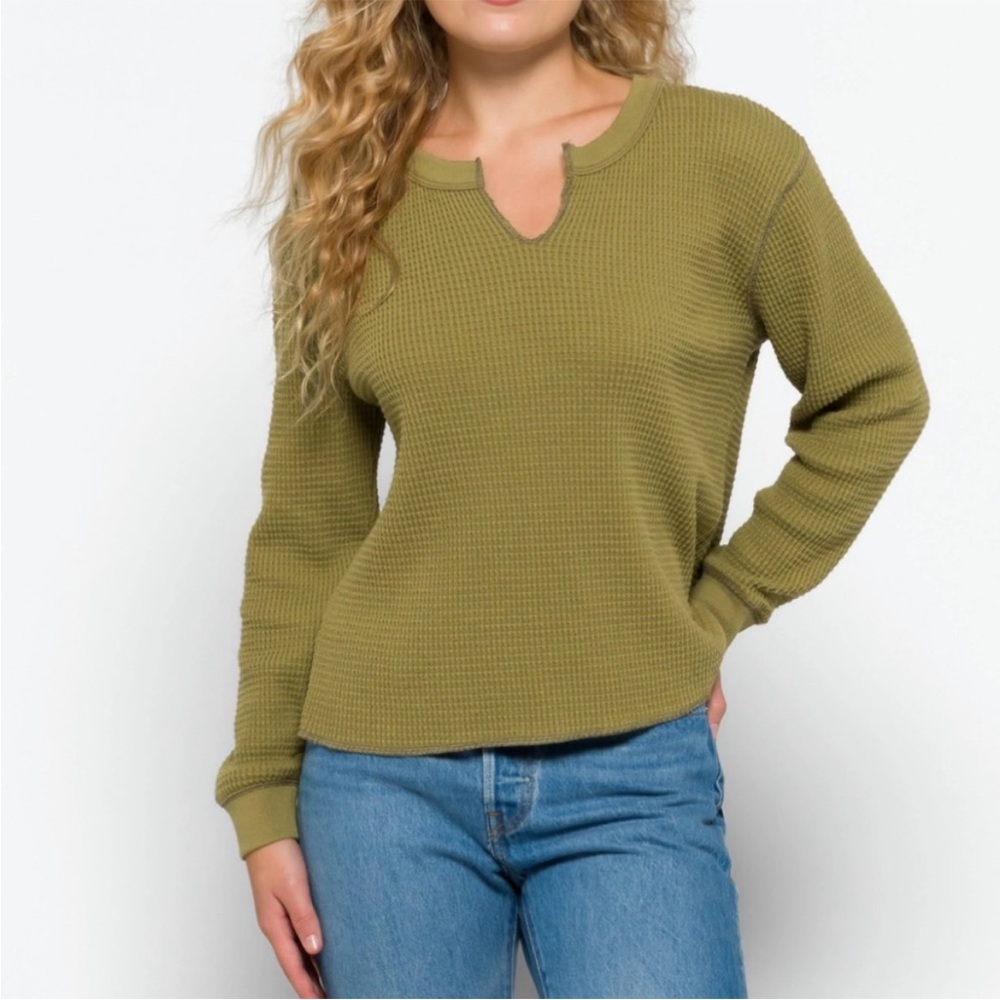 Madewell Waffle Split Neck Long Sleeve Cropped Tee XXS OVERSIZED fit